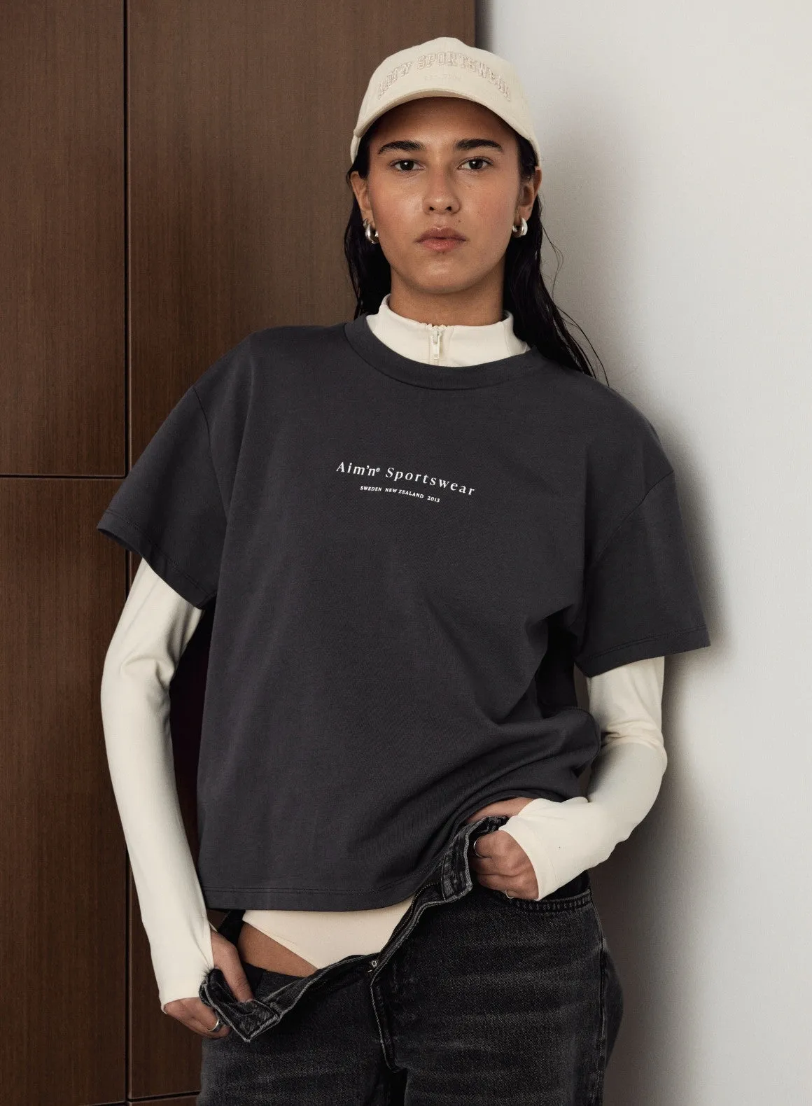 Shadow Grey Serif Boxy T-shirt