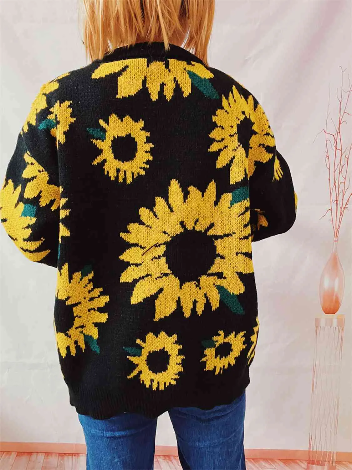 Shannon Sunflower Dropped Shoulder Long Sleeve Sweater