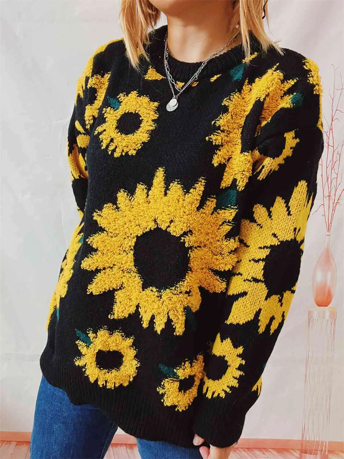 Shannon Sunflower Dropped Shoulder Long Sleeve Sweater