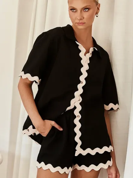Short Sleeve Linen Shirt and Tailored Shorts Set
