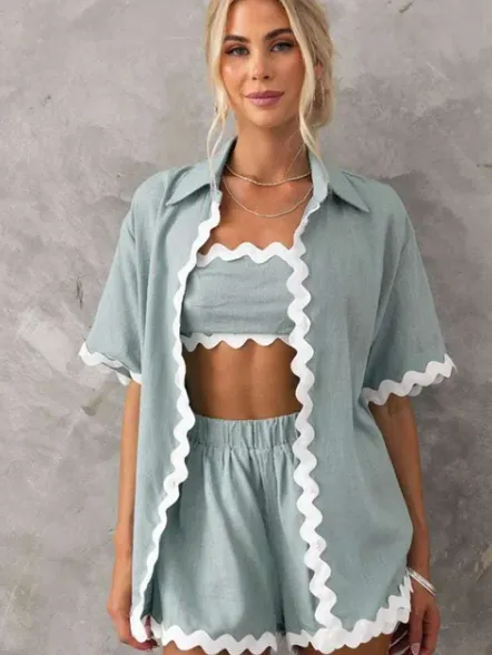 Short Sleeve Linen Shirt and Tailored Shorts Set