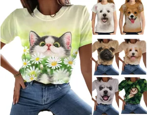 Short-sleeved Sports Loose Cute Puppy Cartoon Animation Printing Women's Clothing