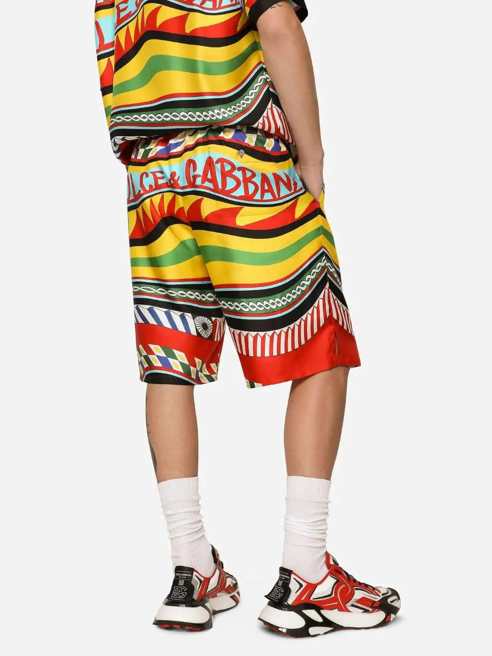 Silk Twill Shorts With Carretto Print