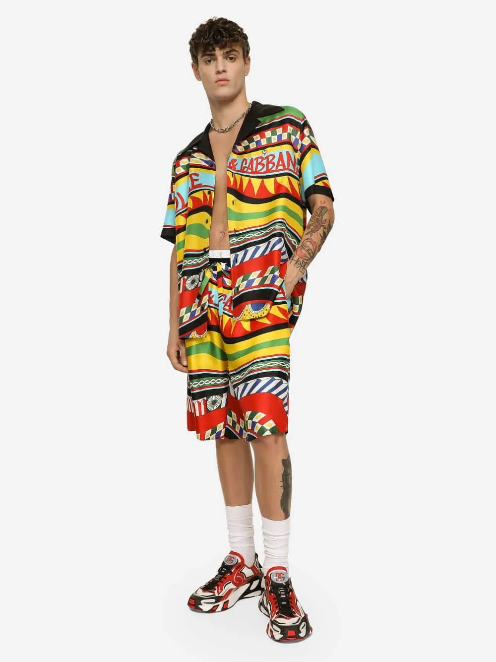 Silk Twill Shorts With Carretto Print