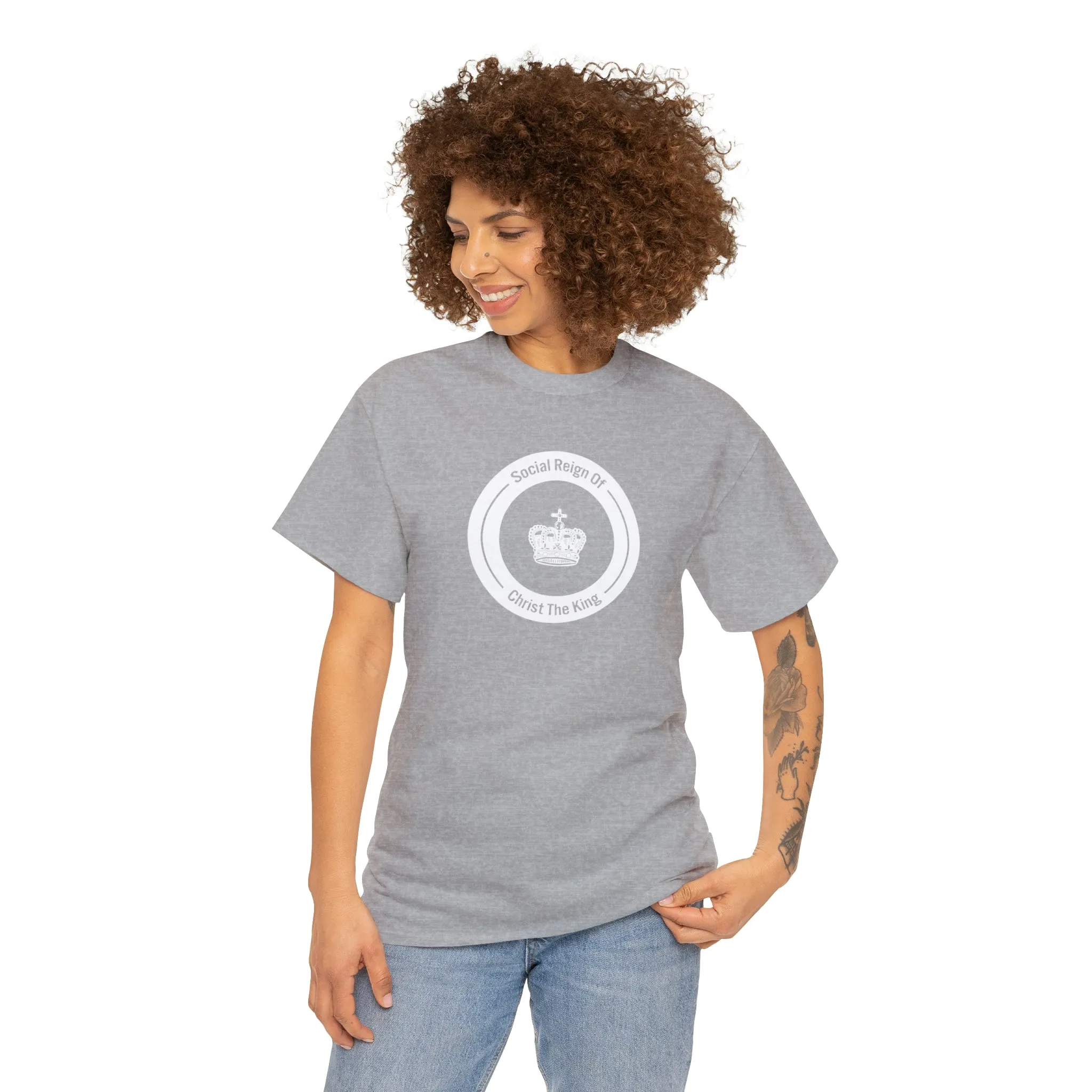 Social Reign of Christ the King woman's White Circle t-shirt