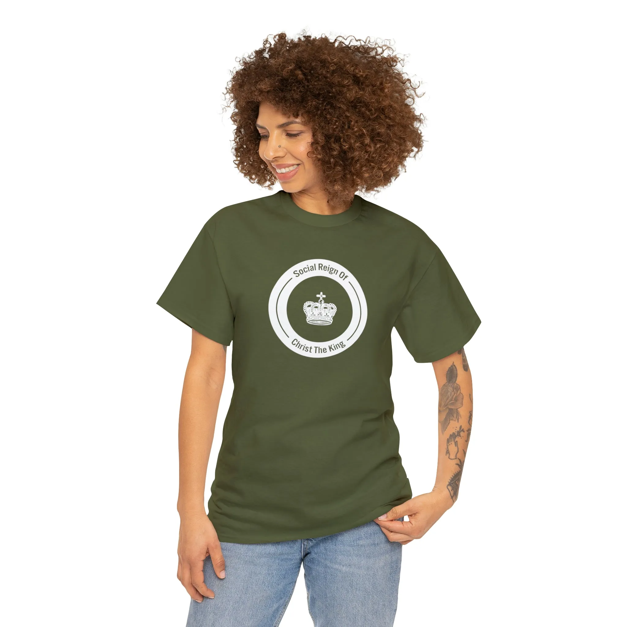 Social Reign of Christ the King woman's White Circle t-shirt
