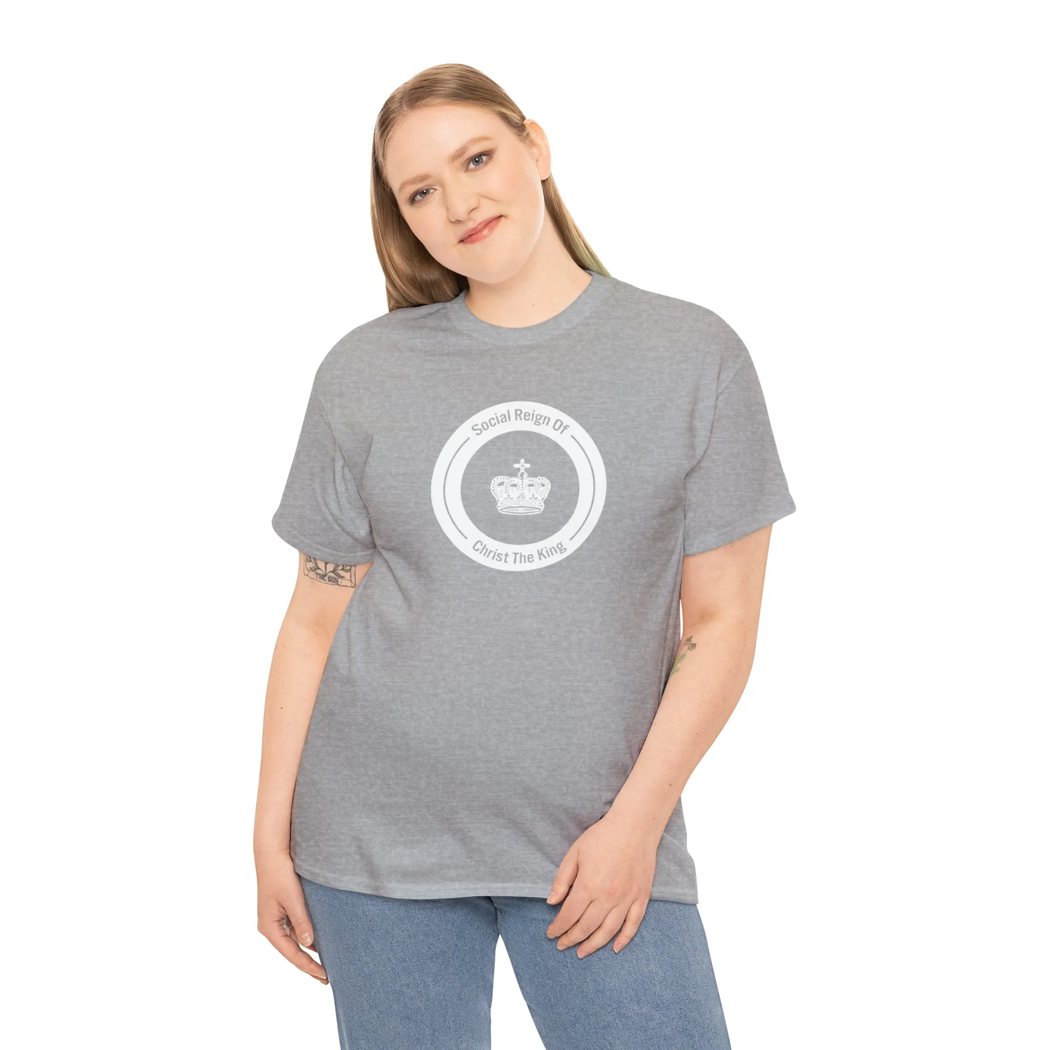 Social Reign of Christ the King woman's White Circle t-shirt