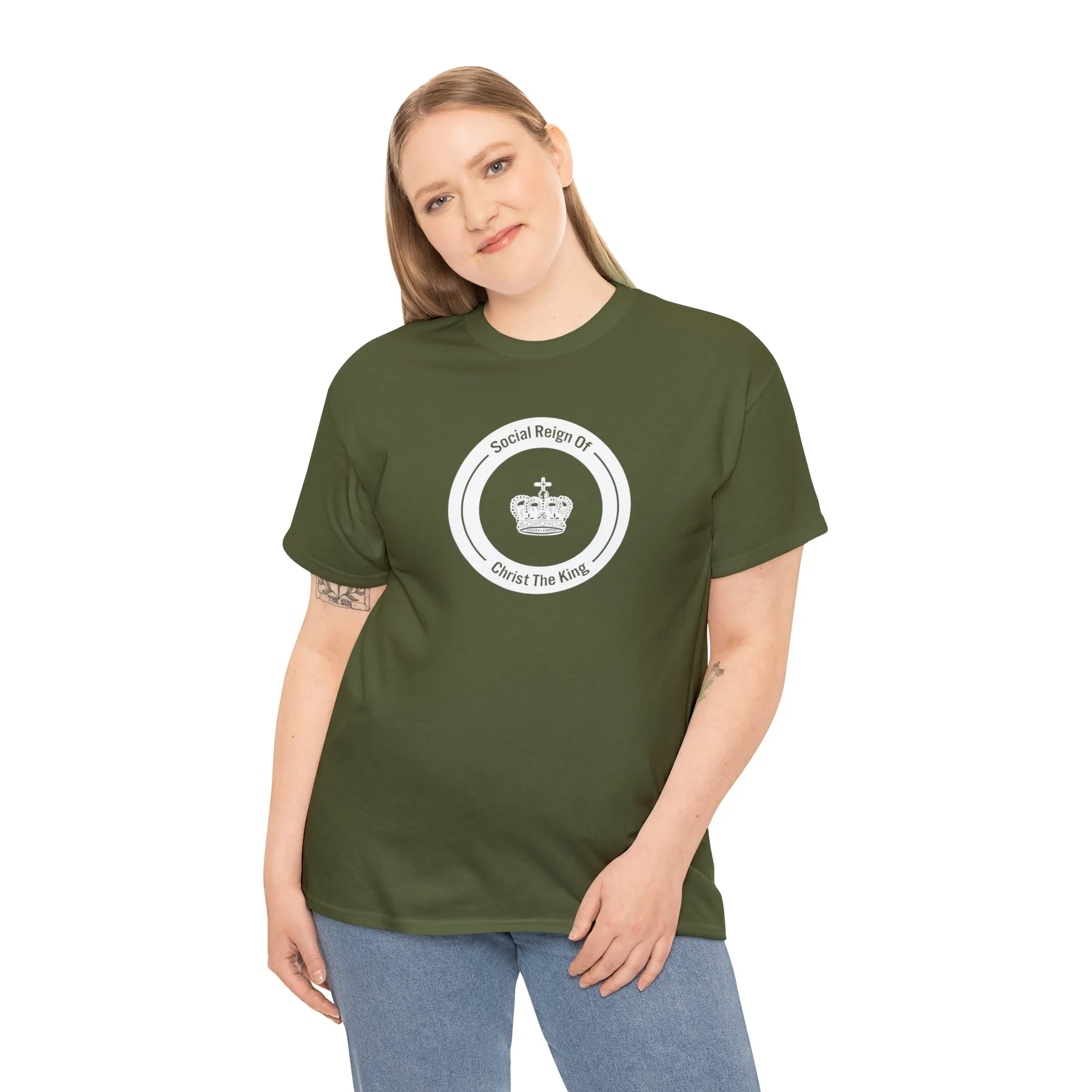 Social Reign of Christ the King woman's White Circle t-shirt
