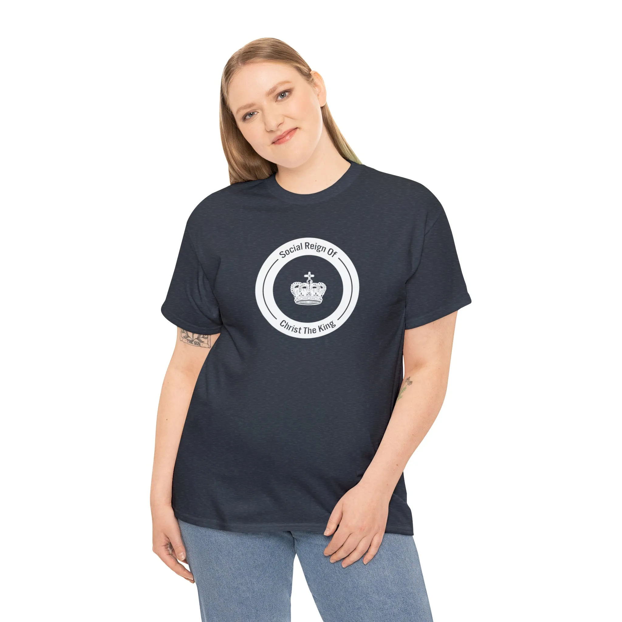 Social Reign of Christ the King woman's White Circle t-shirt