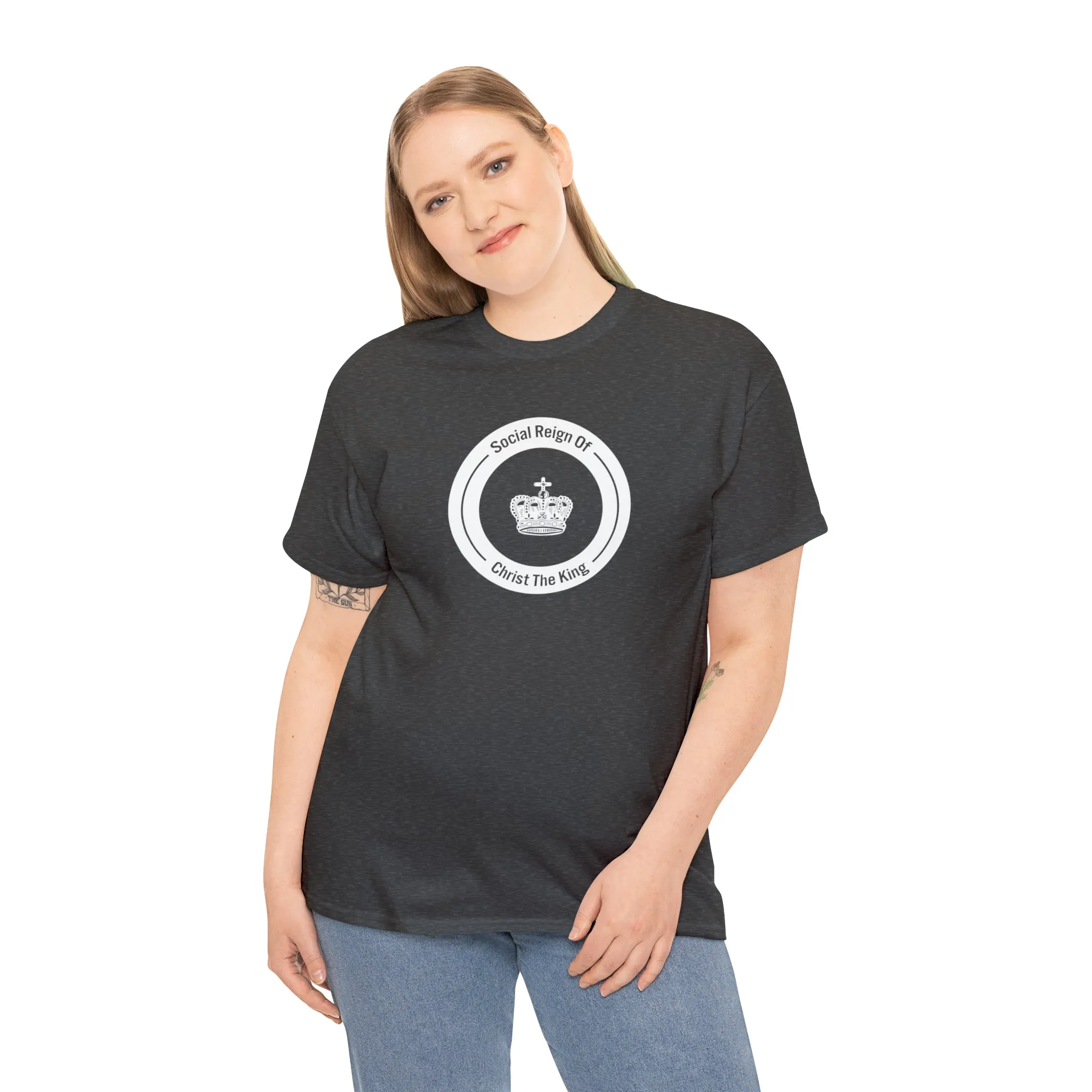 Social Reign of Christ the King woman's White Circle t-shirt