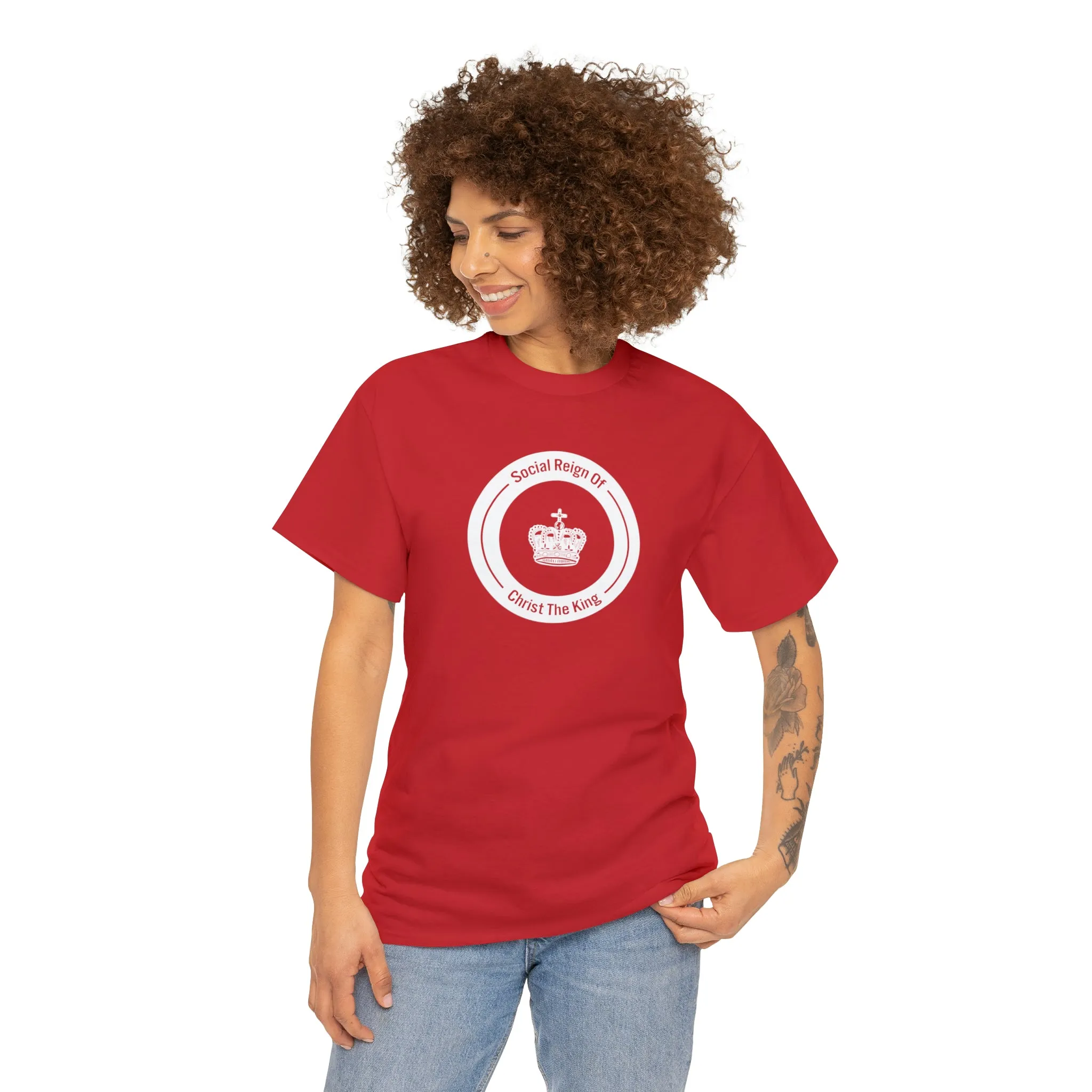 Social Reign of Christ the King woman's White Circle t-shirt