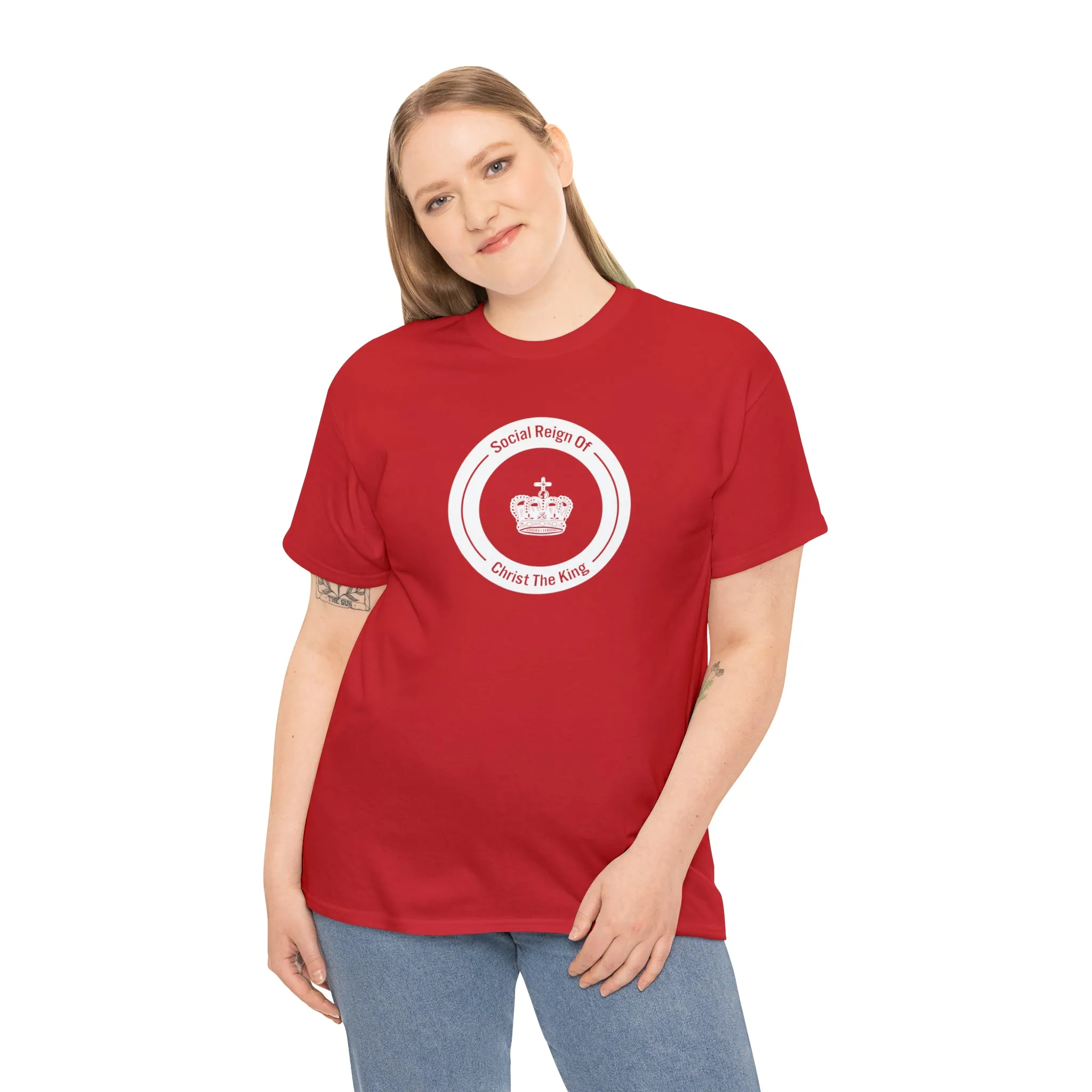 Social Reign of Christ the King woman's White Circle t-shirt