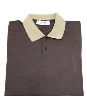 Stretch Cotton Contrast Tipped Collar Polo - Cacao