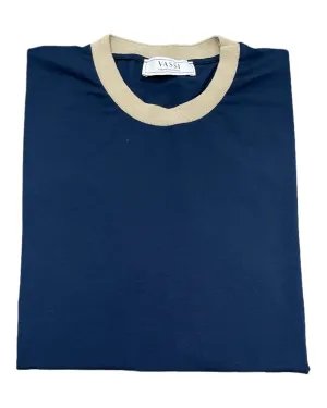 Stretch Cotton Contrast Tipped Collar T-Shirt - Navy