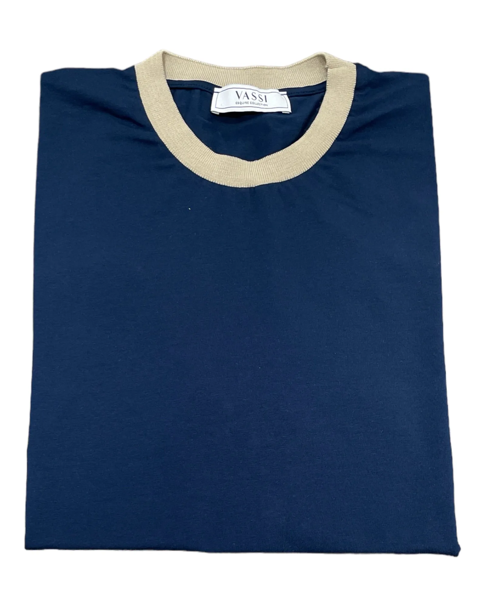 Stretch Cotton Contrast Tipped Collar T-Shirt - Navy