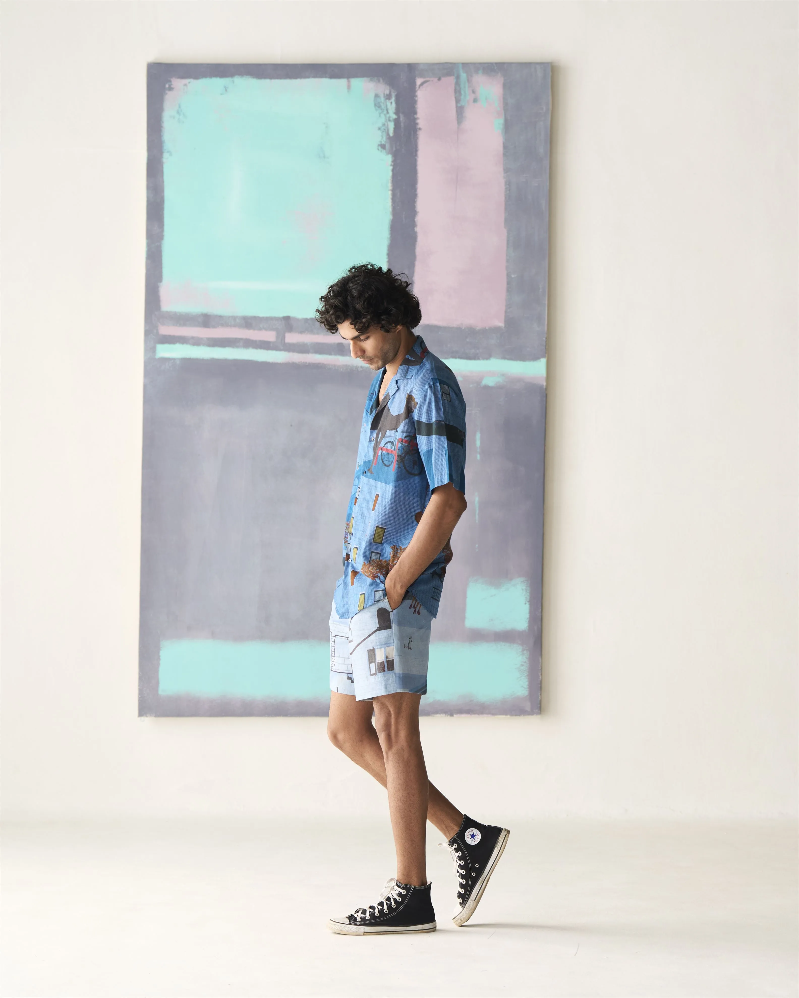 Summer Shorts Short Animal Linen Blue P114LI405 SuketDhir