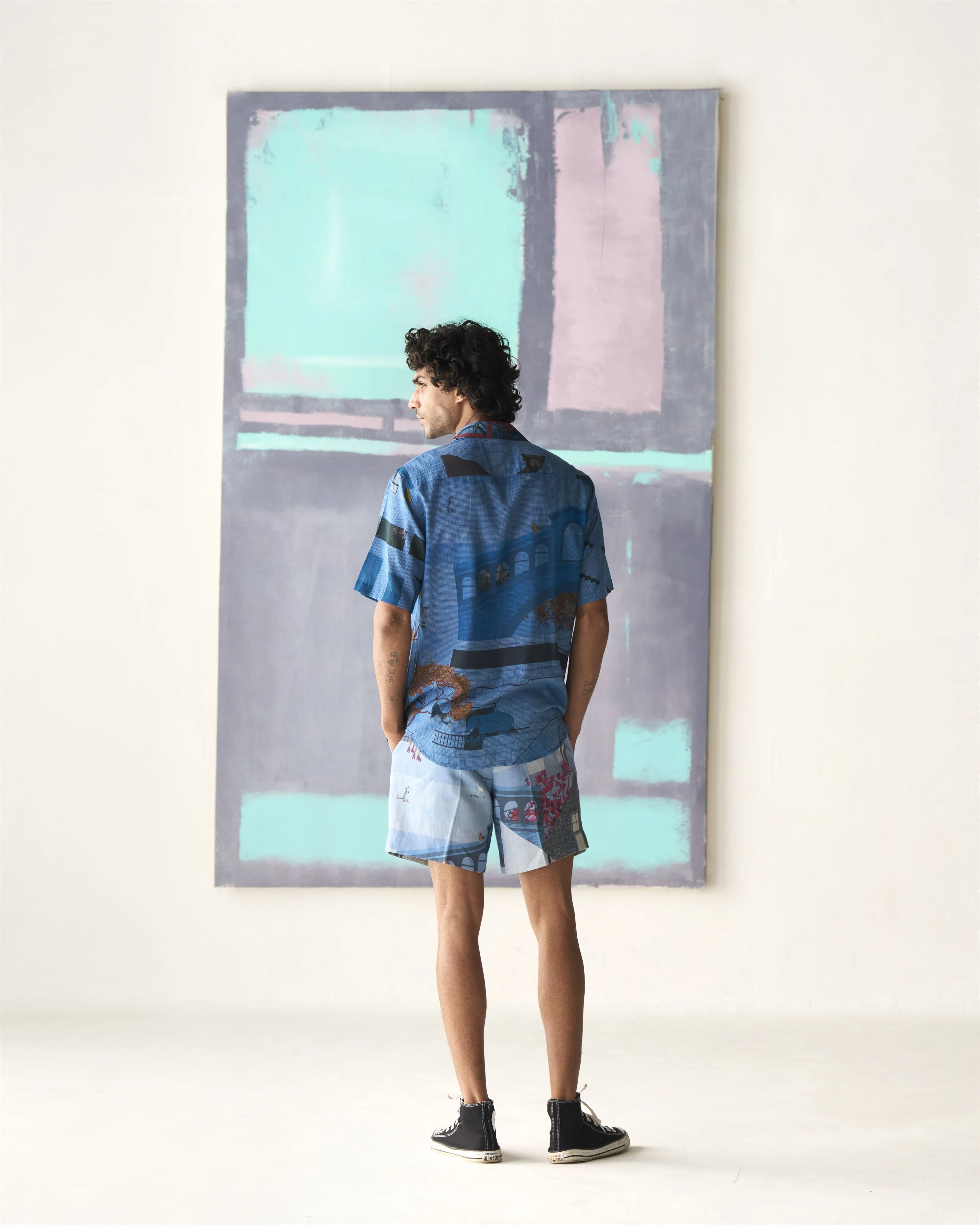 Summer Shorts Short Animal Linen Blue P114LI405 SuketDhir