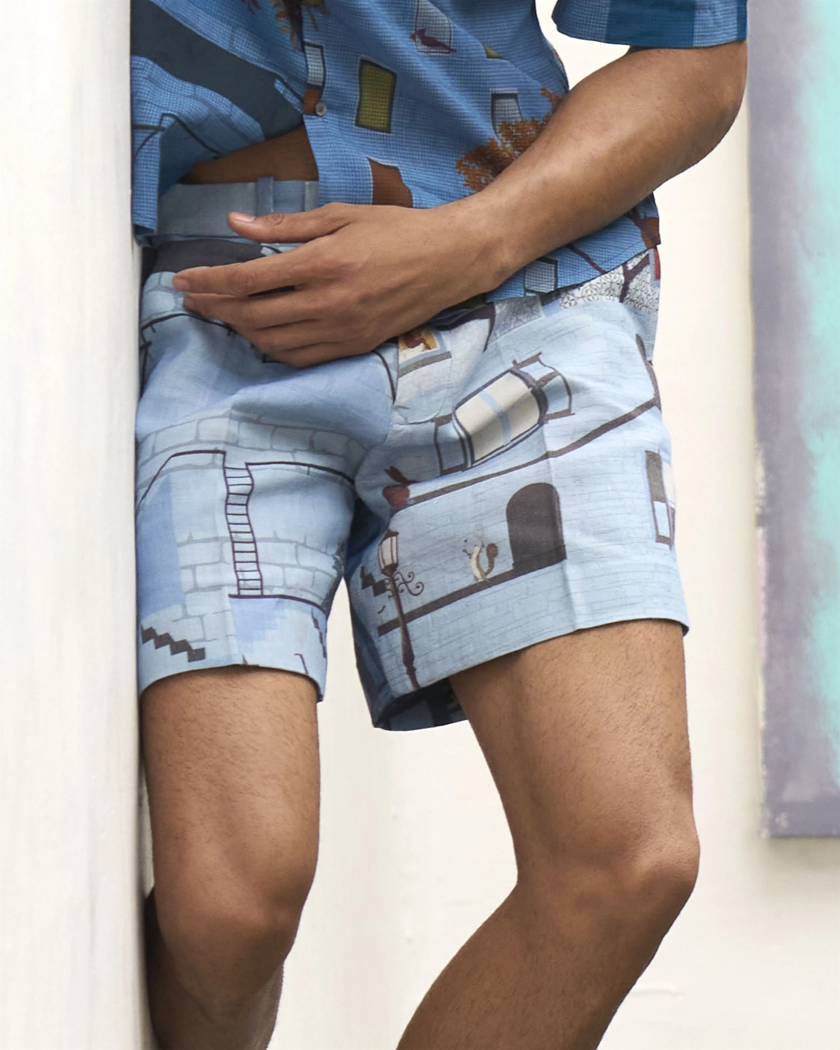 Summer Shorts Short Animal Linen Blue P114LI405 SuketDhir