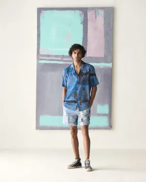 Summer Shorts Short Animal Linen Blue P114LI405 SuketDhir