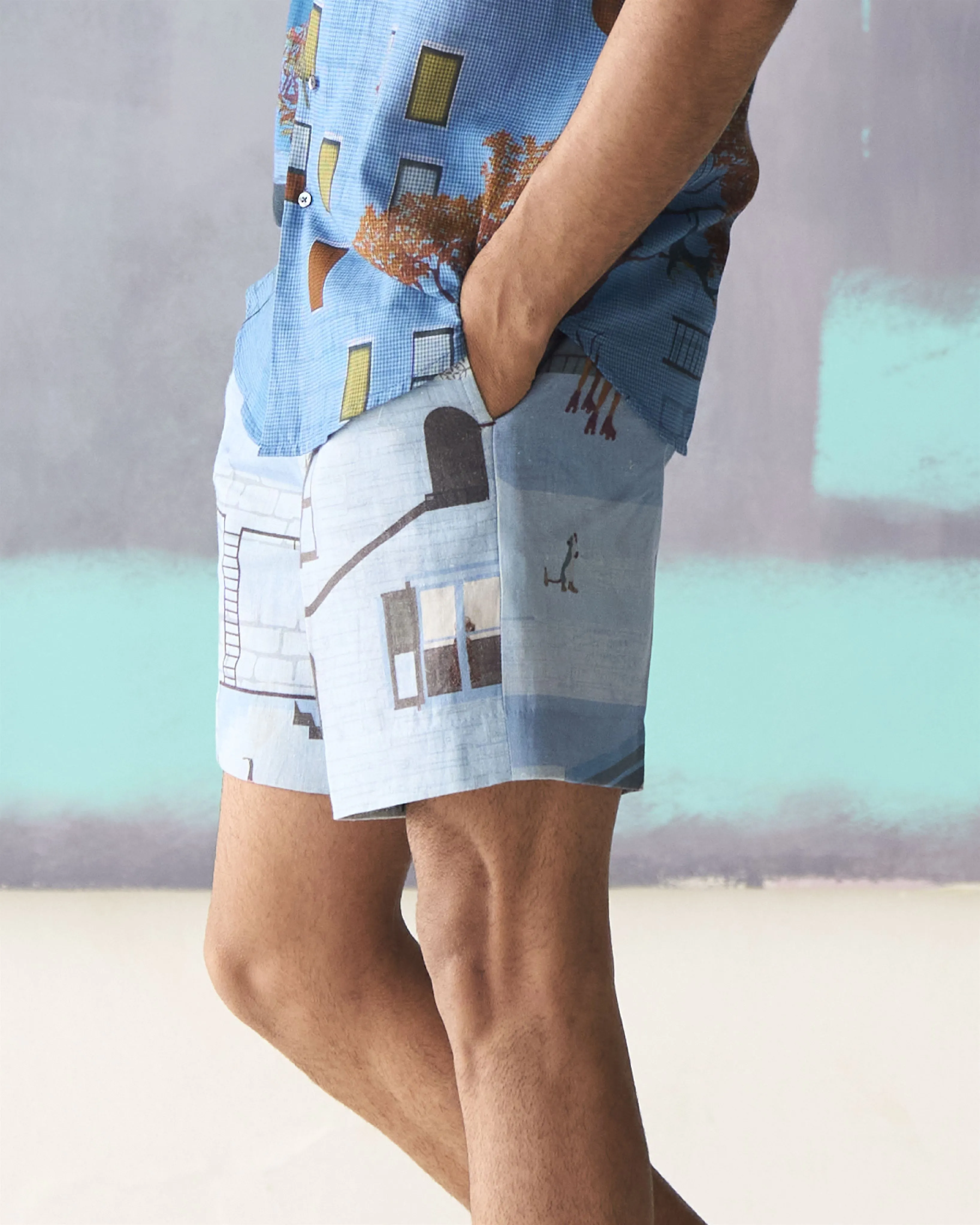 Summer Shorts Short Animal Linen Blue P114LI405 SuketDhir