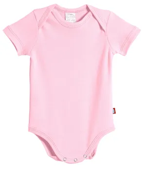 Super-Soft Organic Cotton Baby Rib Short Sleeve Snap Onesie| Bright Light Pink