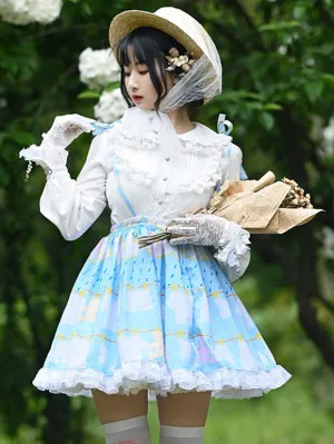 Sweet Lolita Overskirt Lace Light Sky Blue Tea Party Daily Casual Sweet Lolita Skirts