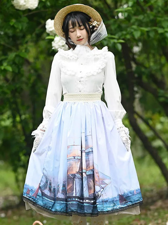 Sweet Lolita Overskirt Light Sky Blue Lace Daily Casual Tea Party Lolita Skirts