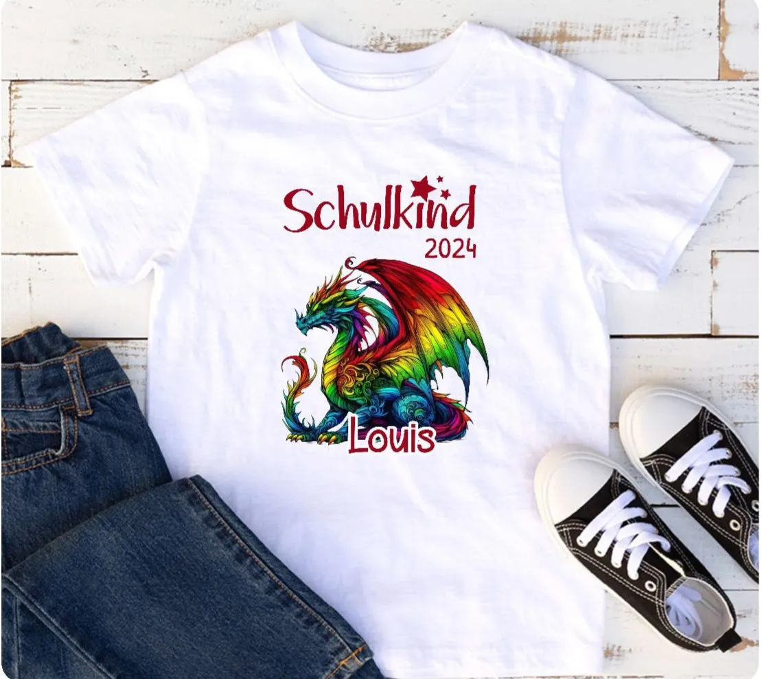 T-Shirt Schulkind Drache mit Name personalisiert Junge Einschulungsshirt Einschulung erste Klasse Geschenk