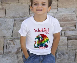 T-Shirt Schulkind Drache mit Name personalisiert Junge Einschulungsshirt Einschulung erste Klasse Geschenk