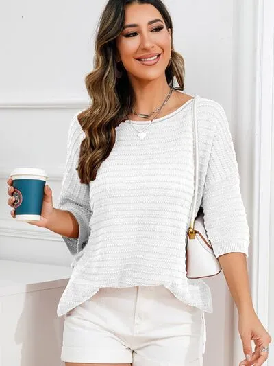 Tasha Rolled Round Neck Dropped Shoulder Slit Sweater