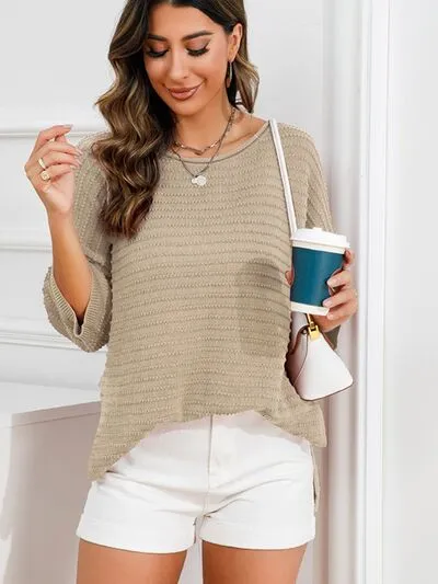 Tasha Rolled Round Neck Dropped Shoulder Slit Sweater