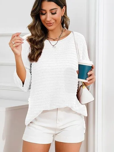Tasha Rolled Round Neck Dropped Shoulder Slit Sweater