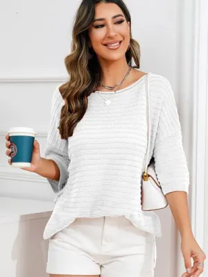 Tasha Rolled Round Neck Dropped Shoulder Slit Sweater