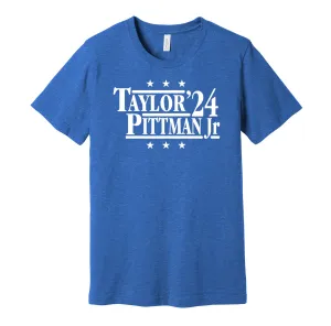Taylor & Pittman Jr '24 - Indianapolis Football Legends Political Campaign Parody T-Shirt - Hyper Than Hype Shirts