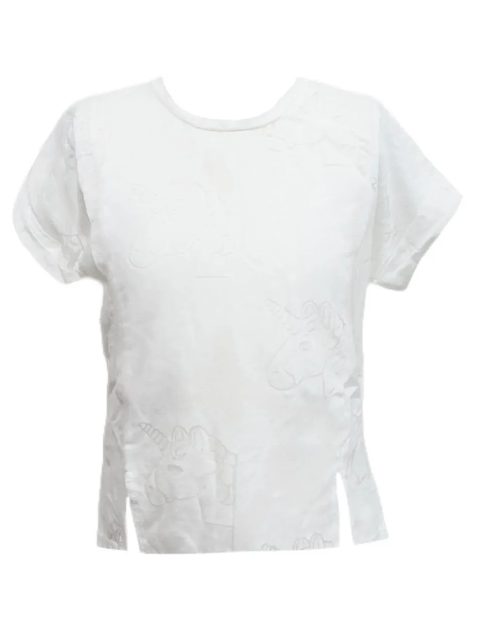 TEREZ Girl's White Unicorn Emoji T-Shirt #33697962 NWT