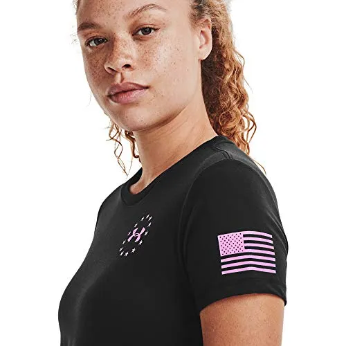 Under Armour Women's Freedom Flag T-Shirt , Black (002)/Stellar Pink , Medium