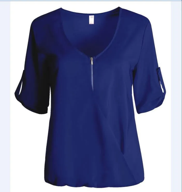 V-neck Chiffon Blouse Ladies Casual Women Shirt Plus Size LJ1292M