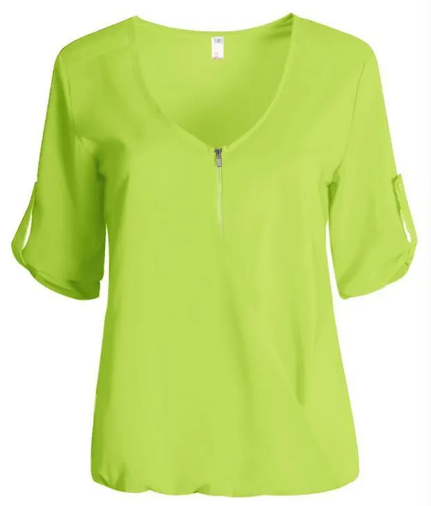 V-neck Chiffon Blouse Ladies Casual Women Shirt Plus Size LJ1292M