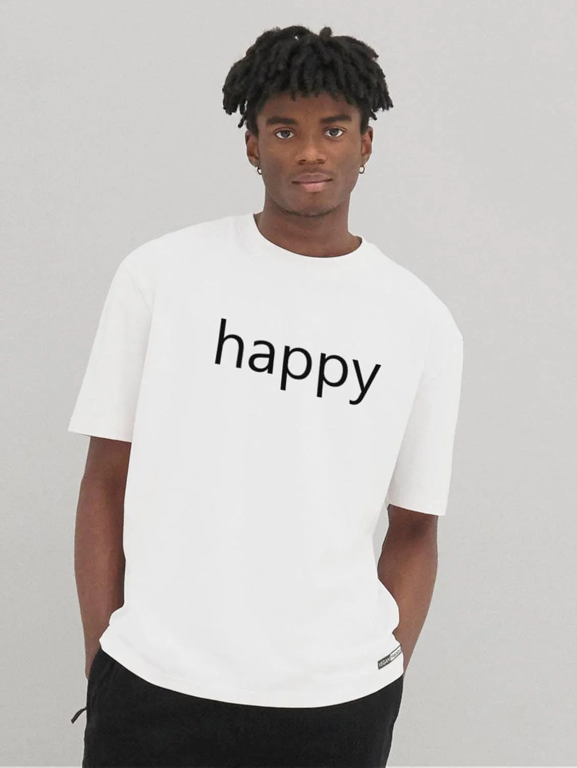 Vegan Men's Oversized 'Happy' T-Shirt | Multiple Colours