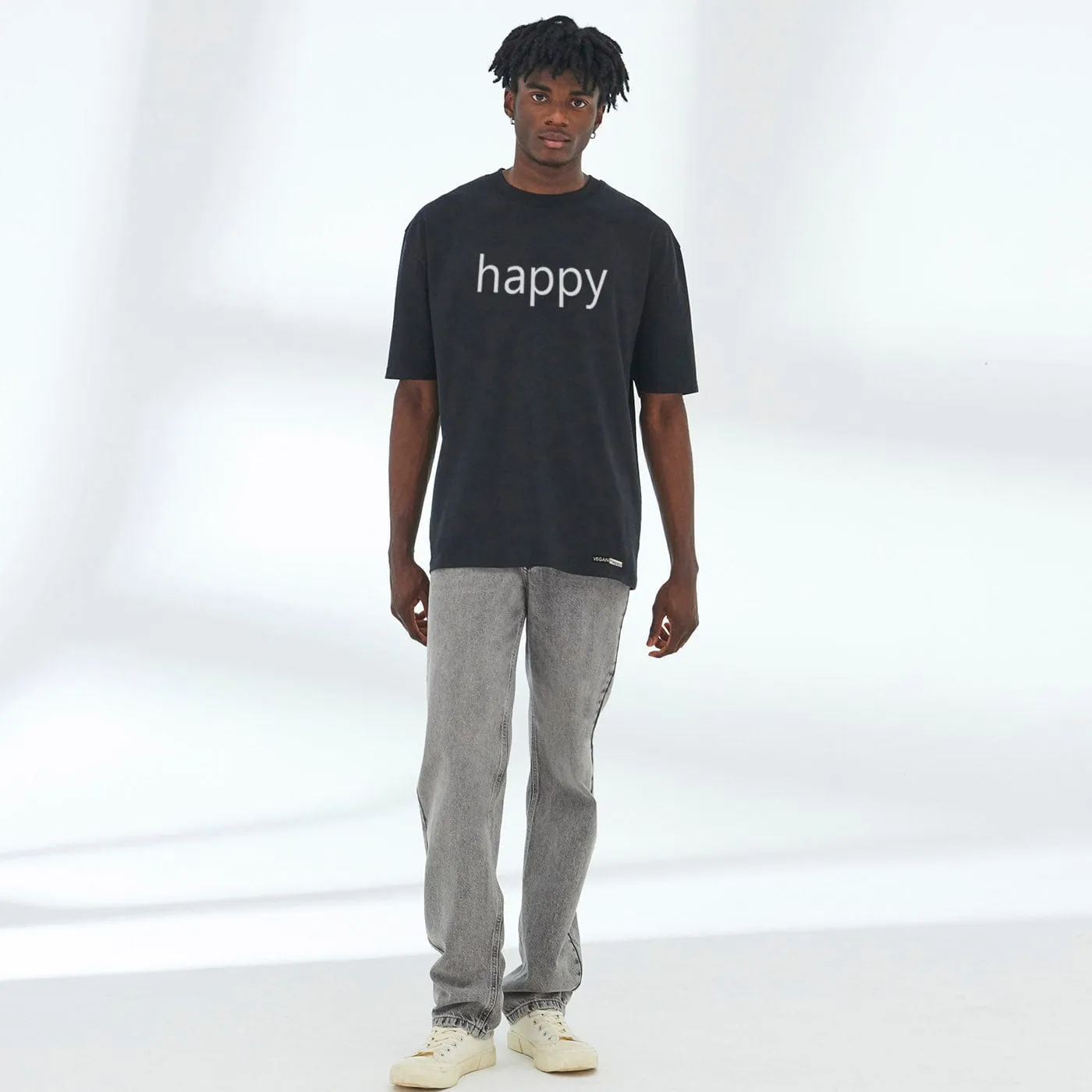 Vegan Men's Oversized 'Happy' T-Shirt | Multiple Colours
