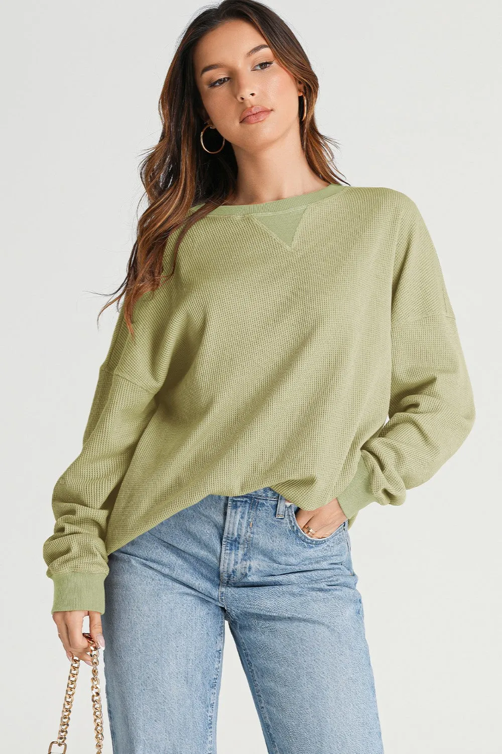 Vienna Waffle-Knit Long Sleeve Sweatshirt- Deal of the Day!