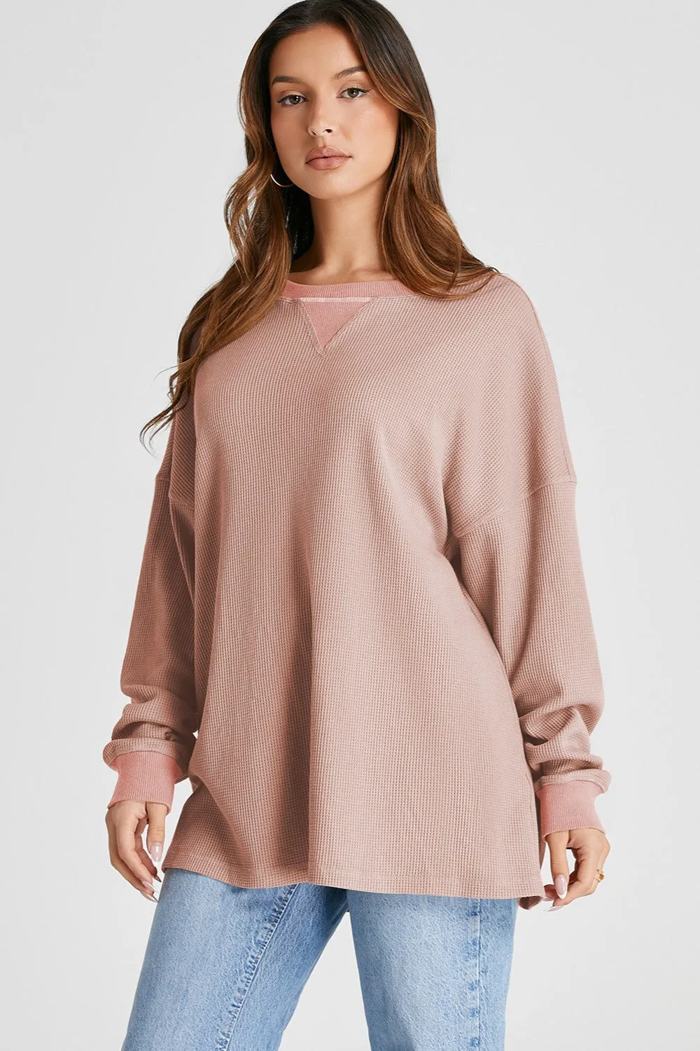 Vienna Waffle-Knit Long Sleeve Sweatshirt- Deal of the Day!
