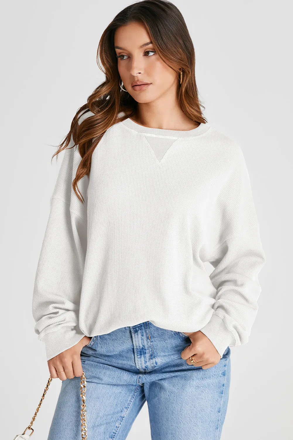 Vienna Waffle-Knit Long Sleeve Sweatshirt- Deal of the Day!