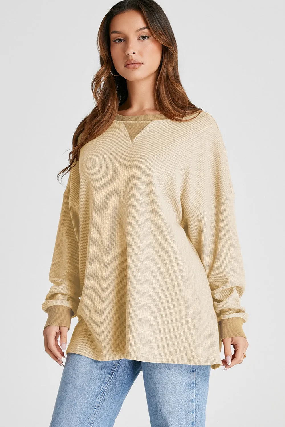 Vienna Waffle-Knit Long Sleeve Sweatshirt- Deal of the Day!