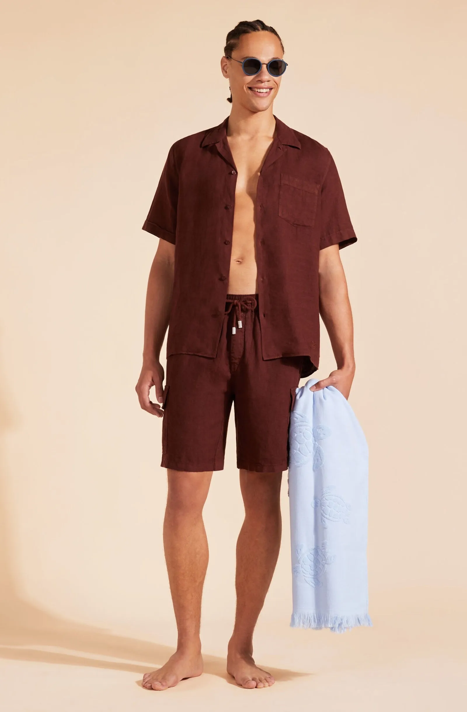 VILEBREQUIN Men Linen Bermuda Shorts Cargo Pockets