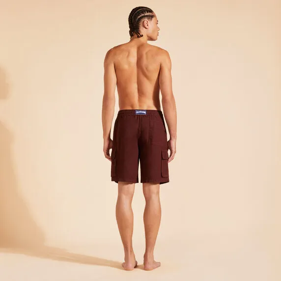 VILEBREQUIN Men Linen Bermuda Shorts Cargo Pockets