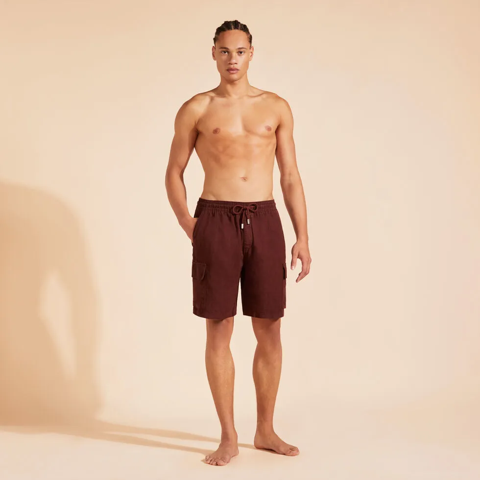 VILEBREQUIN Men Linen Bermuda Shorts Cargo Pockets