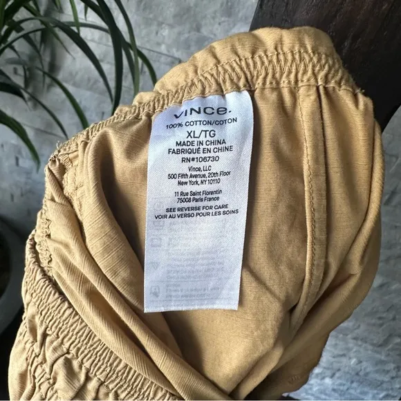 VINCE Jute Tan Smocked Cotton Dress Shorts Size XL