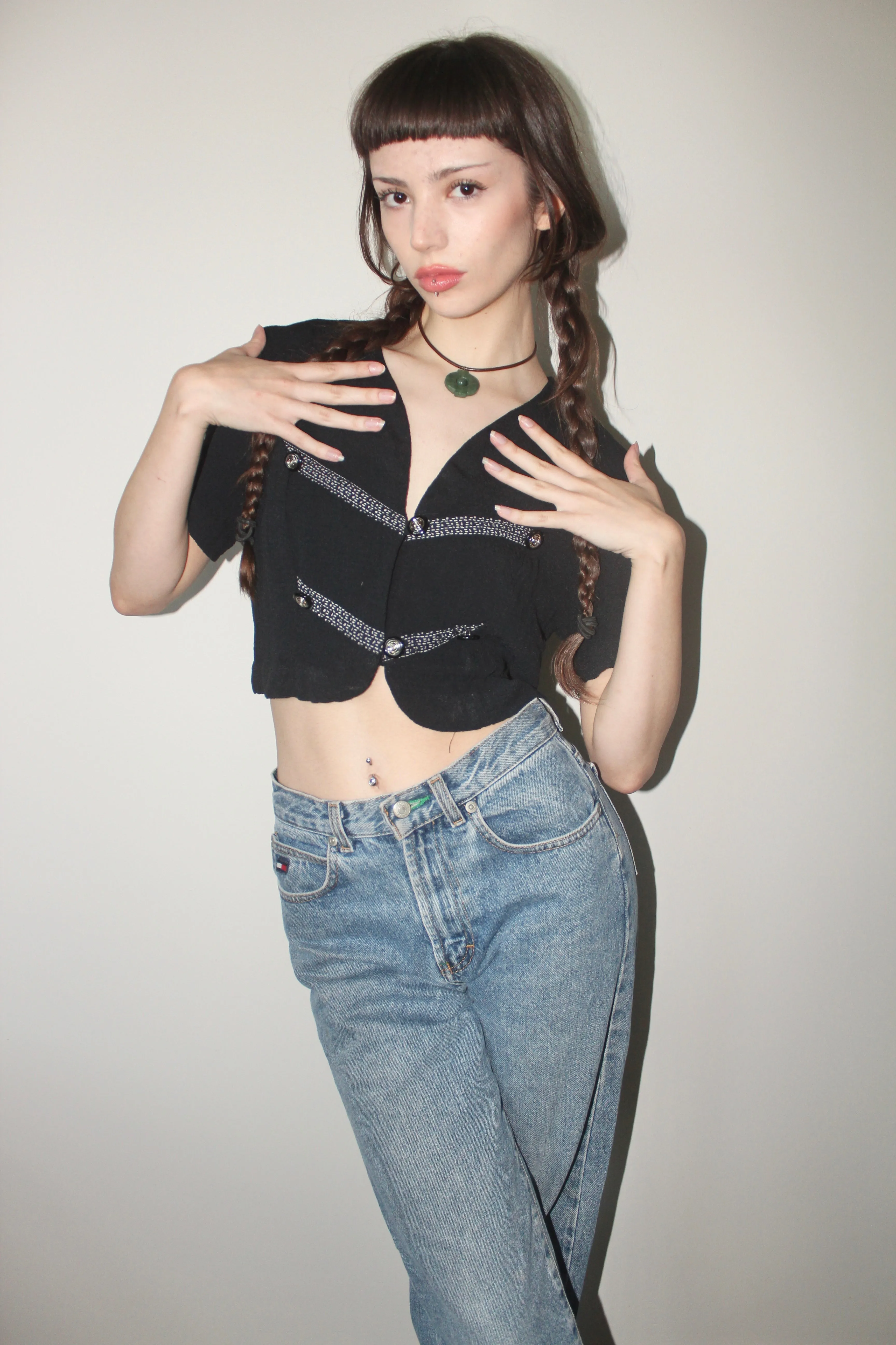 Vintage 90s Cropped Blazer Top (S-M)