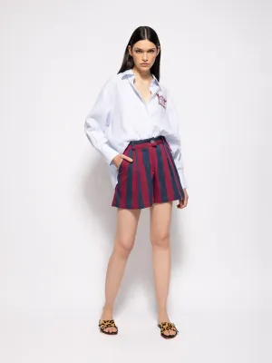 Virgo Purple Hand-Woven Striped Wide-Leg Shorts